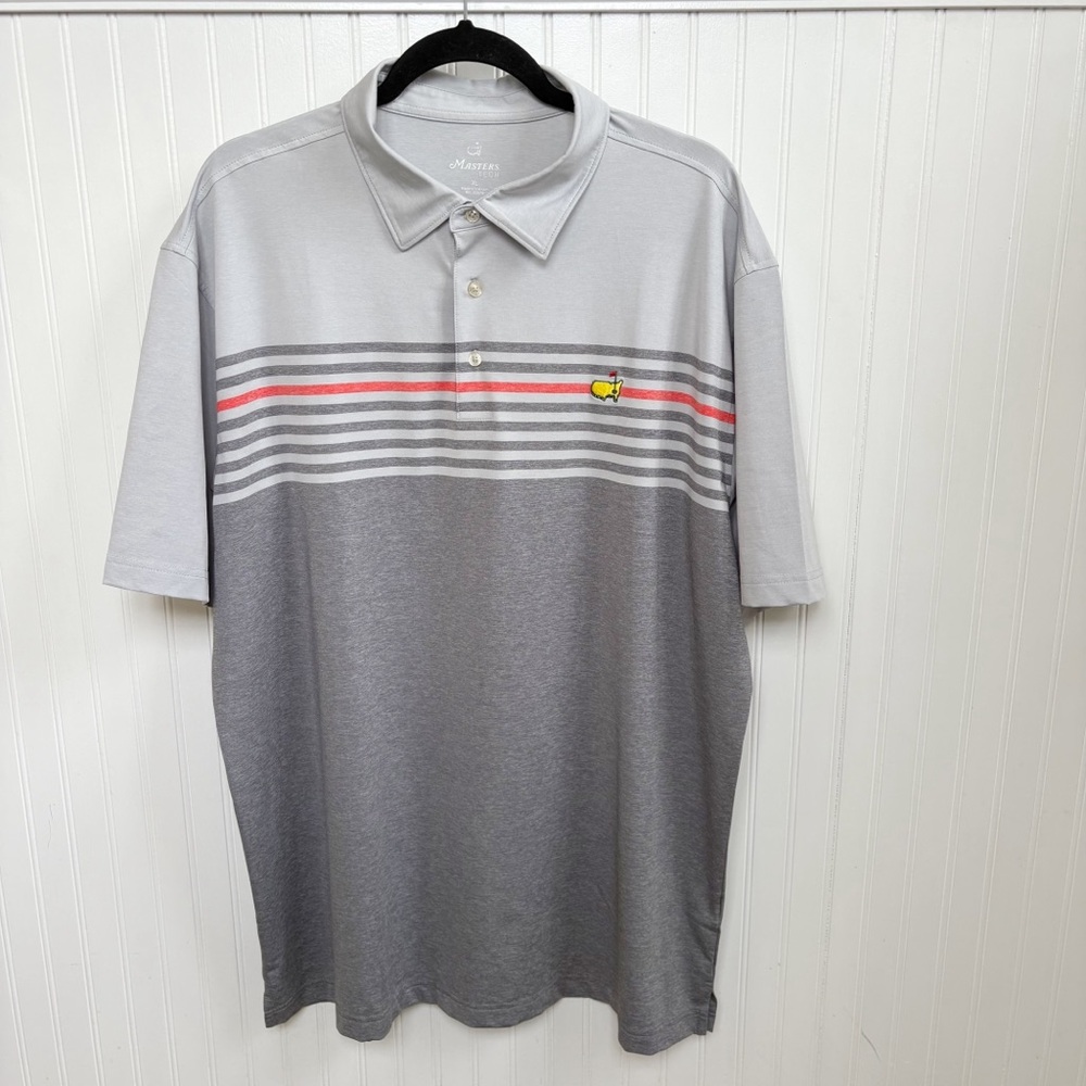 Masters Tech Gray & Red Stripe Short Sleeve Golf Polo Men’s Size XL